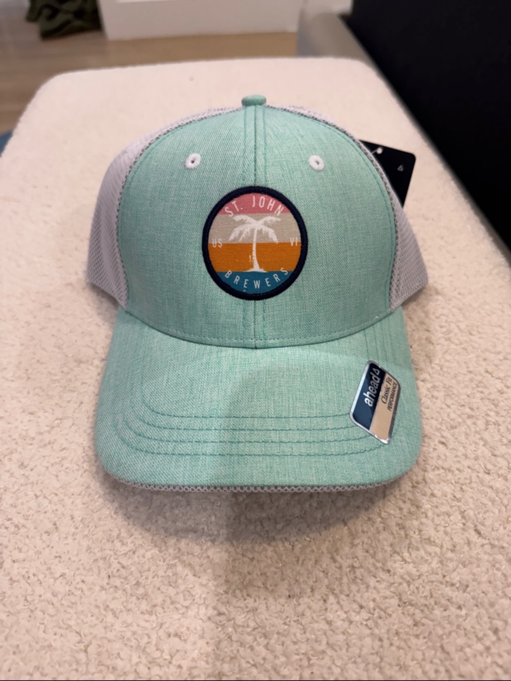 NWT Seafoam Green Mesh-Back Trucker Hat with St. John Brewers Patch